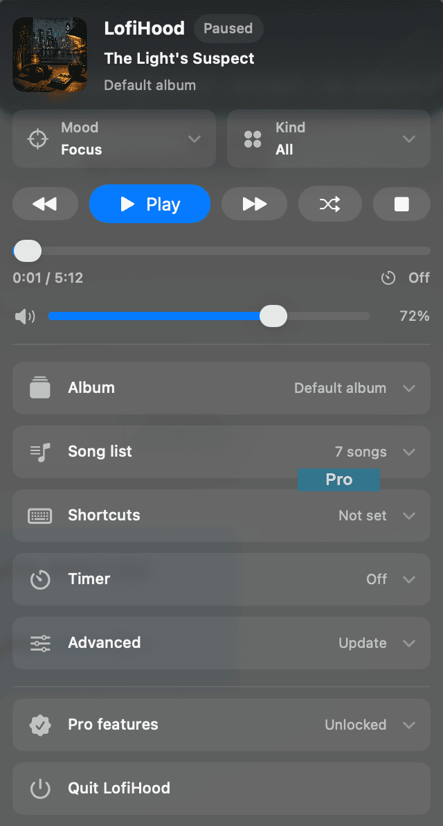 LofiHood menu bar player